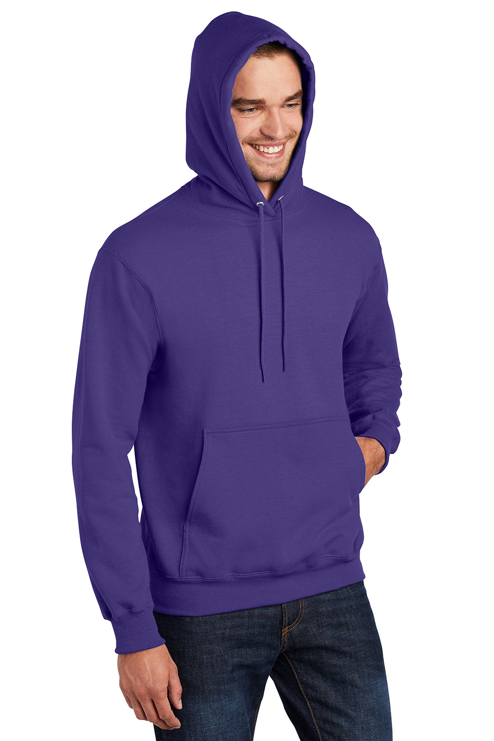 Port & Company PC90H/PC90HT Mens Essential Pill Resistant Fleece Hooded Sweatshirt Hoodie Purple Model 3q