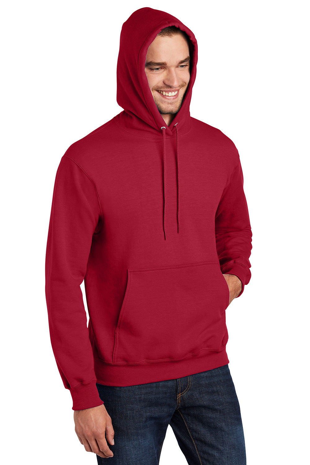 Port & Company PC90H/PC90HT Mens Essential Pill Resistant Fleece Hooded Sweatshirt Hoodie Red Model 3q