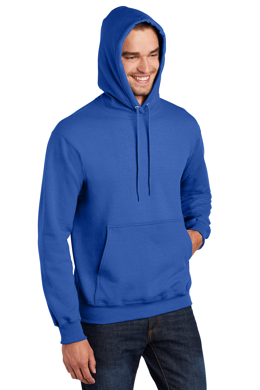 Port & Company PC90H/PC90HT Mens Essential Pill Resistant Fleece Hooded Sweatshirt Hoodie Royal Blue Model 3q