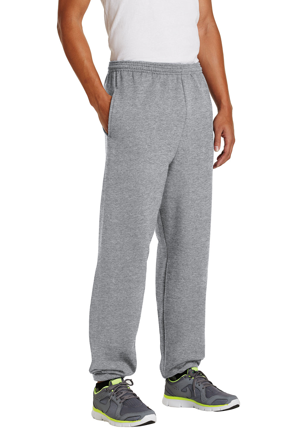 Port & Company PC90P Mens Essential Pill Resistant Fleece Sweatpants w/ Pockets Heather Grey Model 3q