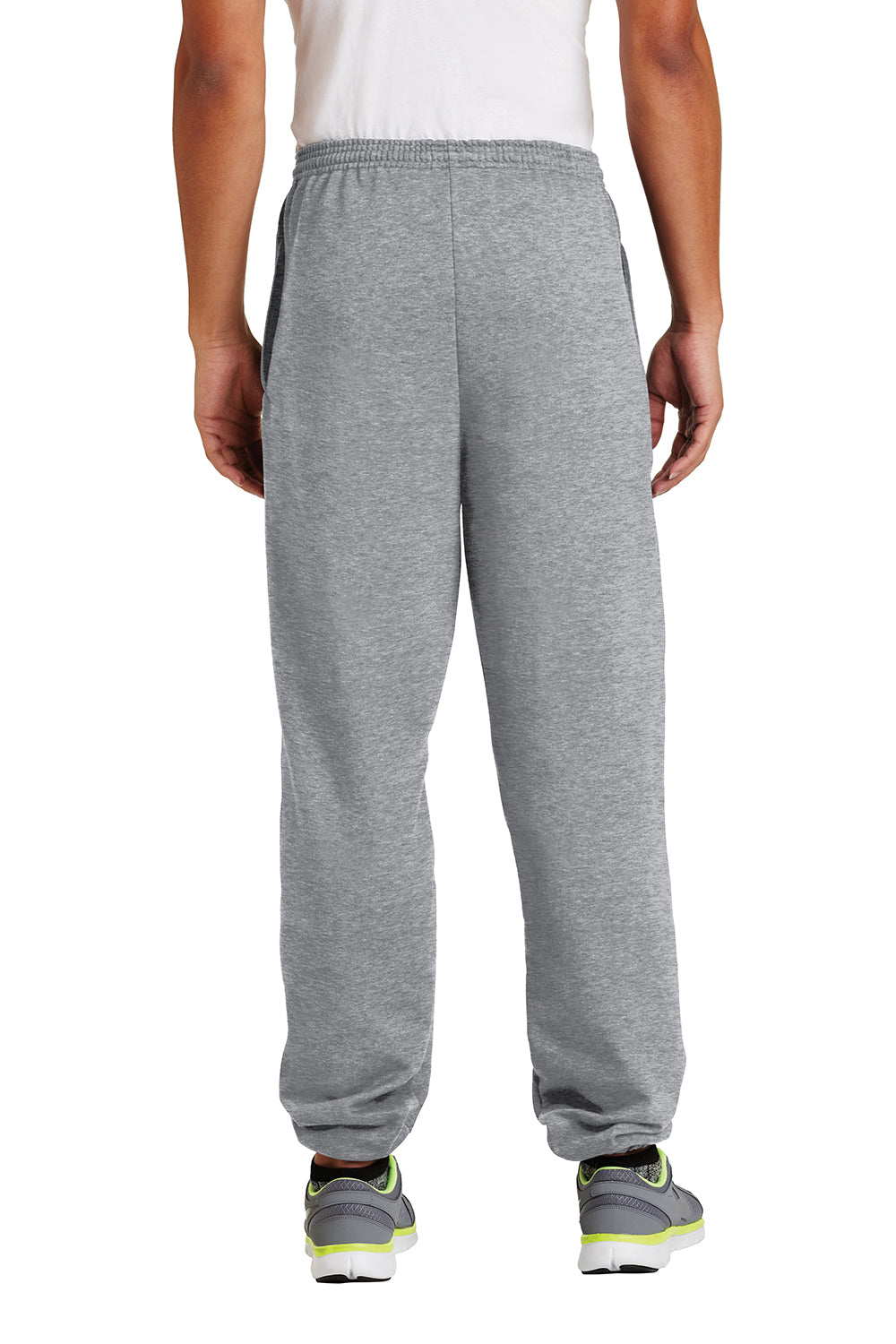 Port & Company PC90P Mens Essential Pill Resistant Fleece Sweatpants w/ Pockets Heather Grey Model Back