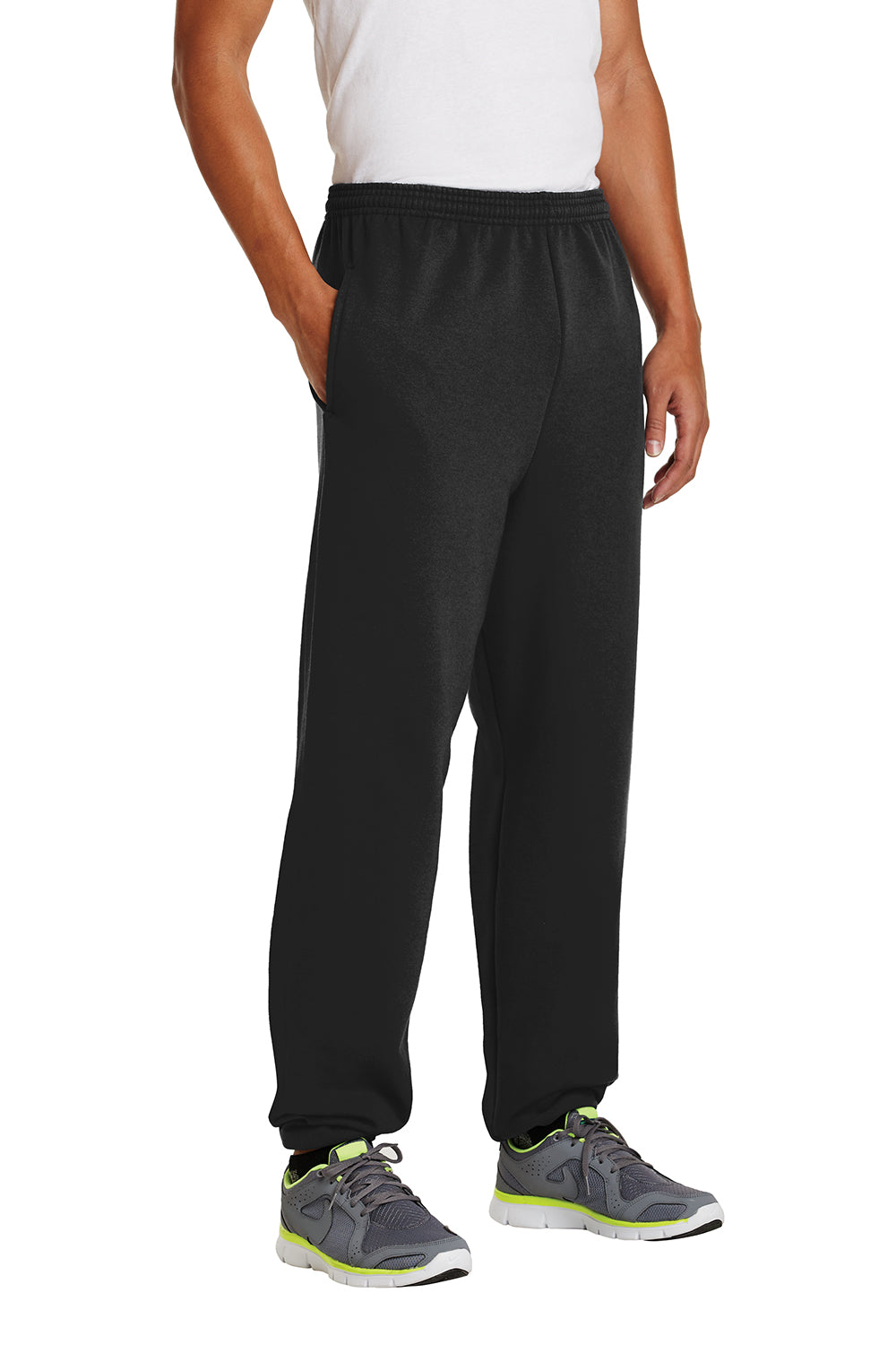 Port & Company PC90P Mens Essential Pill Resistant Fleece Sweatpants w/ Pockets Jet Black Model 3q