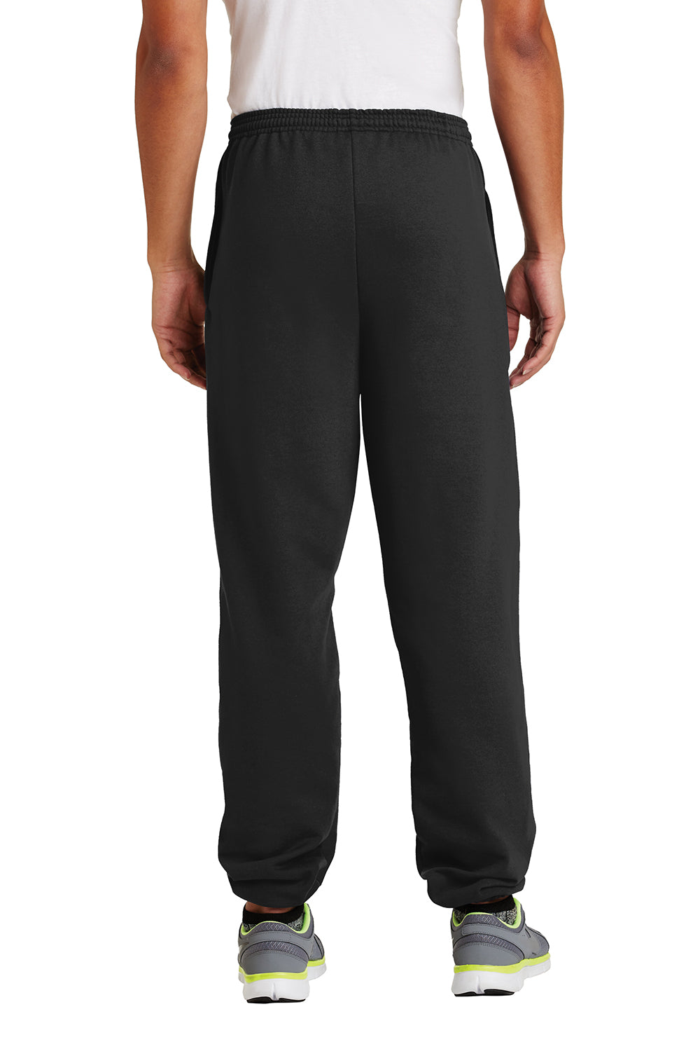 Port & Company PC90P Mens Essential Pill Resistant Fleece Sweatpants w/ Pockets Jet Black Model Back