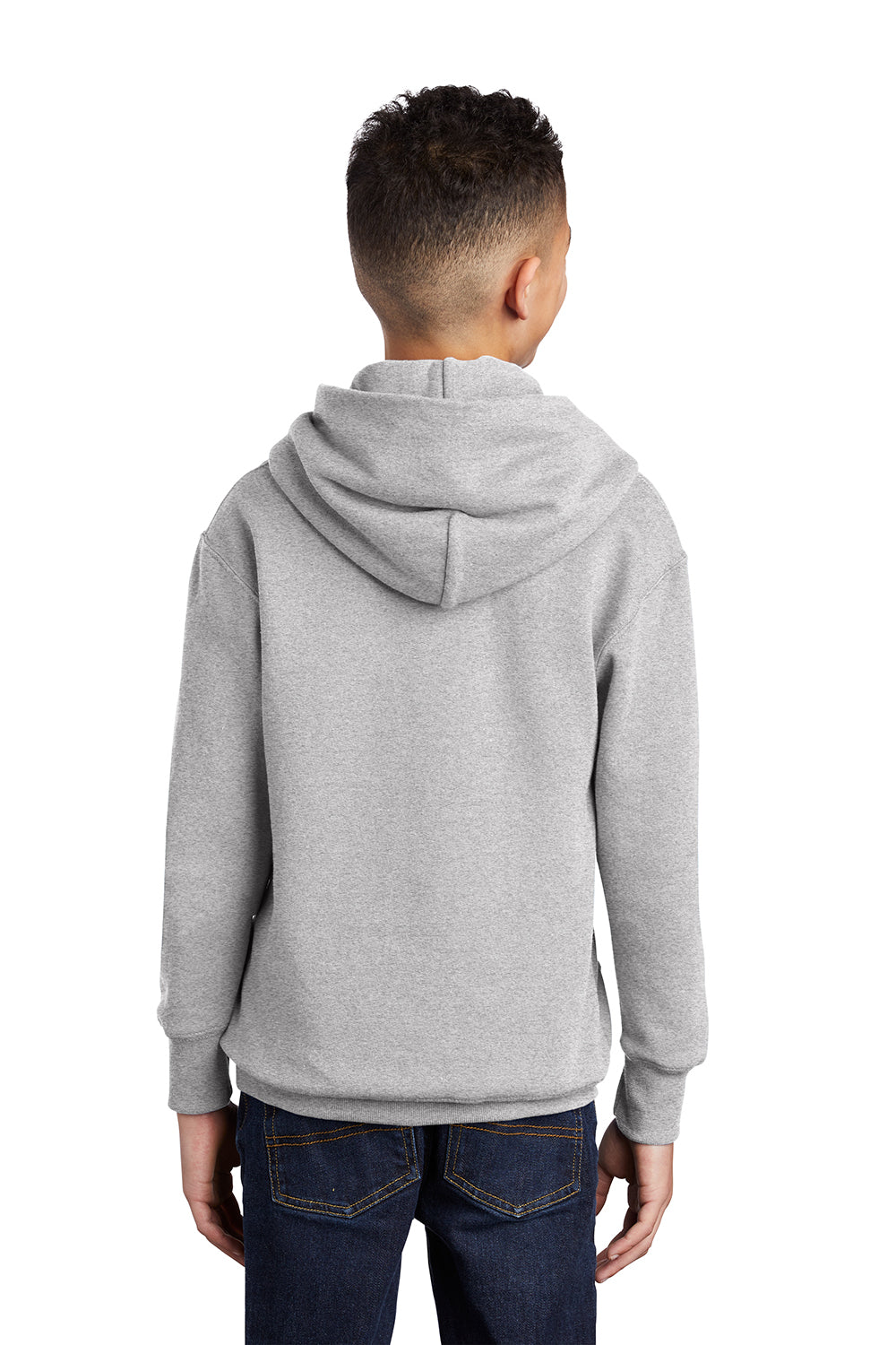 Port & Company PC90YH Youth Core Pill Resistant Fleece Hooded Sweatshirt Hoodie Ash Grey Model Back