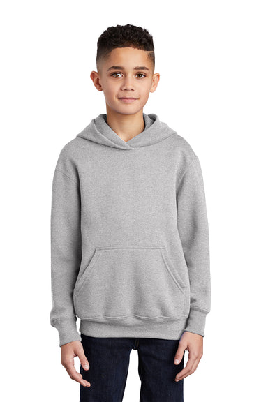 Port & Company PC90YH Youth Core Pill Resistant Fleece Hooded Sweatshirt Hoodie Ash Grey Model Front