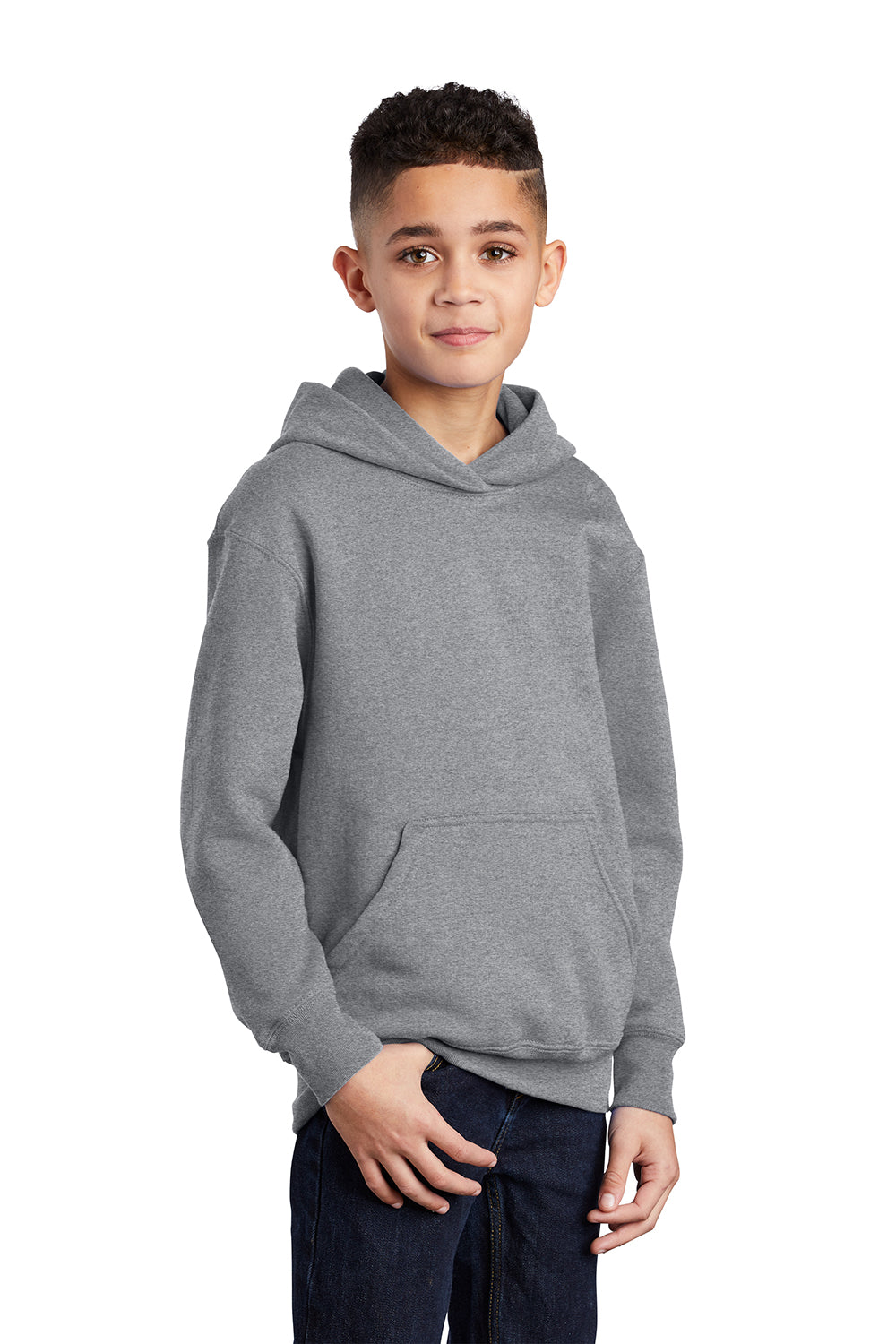 Port & Company PC90YH Youth Core Pill Resistant Fleece Hooded Sweatshirt Hoodie Heather Grey Model 3q