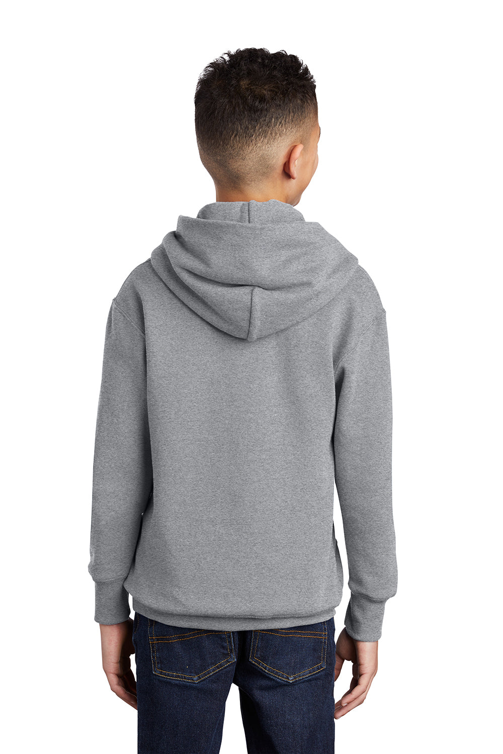 Port & Company PC90YH Youth Core Pill Resistant Fleece Hooded Sweatshirt Hoodie Heather Grey Model Back