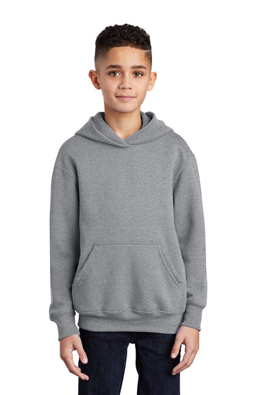 Port & Company PC90YH Youth Core Pill Resistant Fleece Hooded Sweatshirt Hoodie Heather Grey Model Front