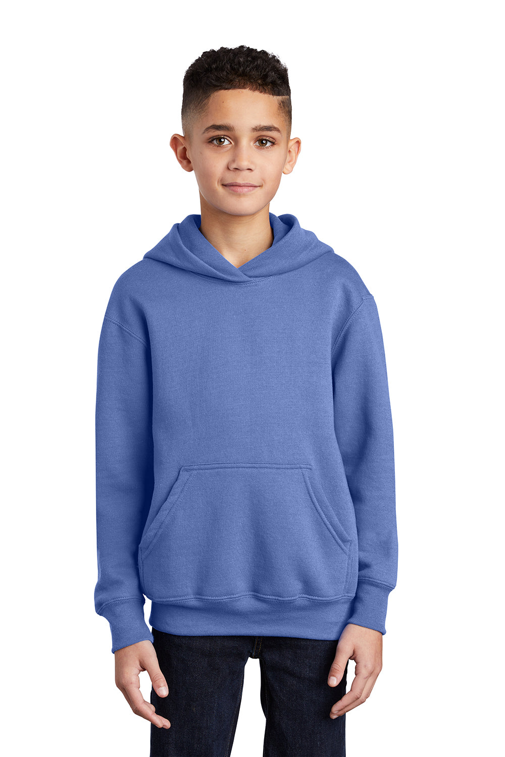 Port & Company PC90YH Youth Core Pill Resistant Fleece Hooded Sweatshirt Hoodie Carolina Blue Model Front