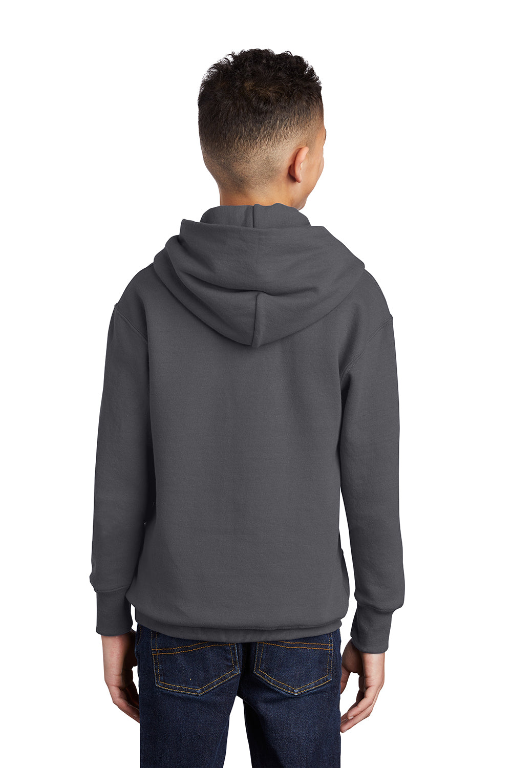 Port & Company PC90YH Youth Core Pill Resistant Fleece Hooded Sweatshirt Hoodie Charcoal Grey Model Back