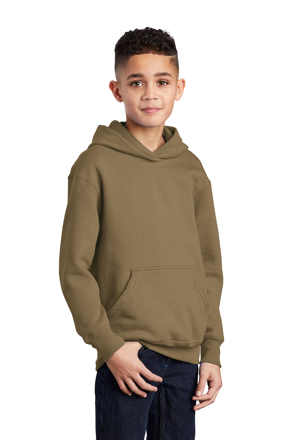 Port & Company PC90YH Youth Core Pill Resistant Fleece Hooded Sweatshirt Hoodie Coyote Brown Model 3q