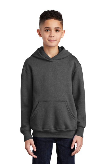 Port & Company PC90YH Youth Core Pill Resistant Fleece Hooded Sweatshirt Hoodie Heather Dark Grey Model Front