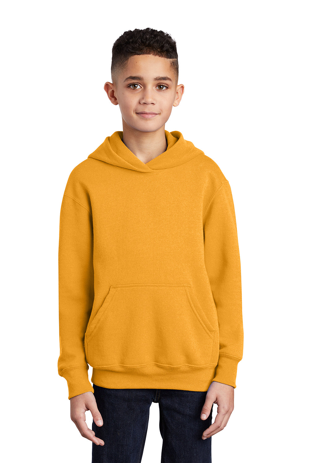 Port & Company PC90YH Youth Core Pill Resistant Fleece Hooded Sweatshirt Hoodie Gold Model Front