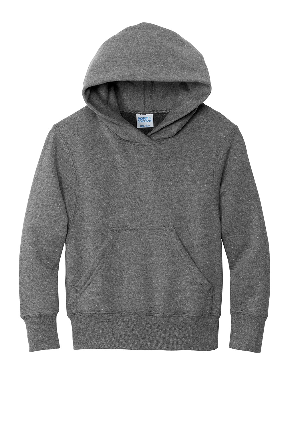 Port & Company PC90YH Youth Core Pill Resistant Fleece Hooded Sweatshirt Hoodie Heather Graphite Grey Flat Front