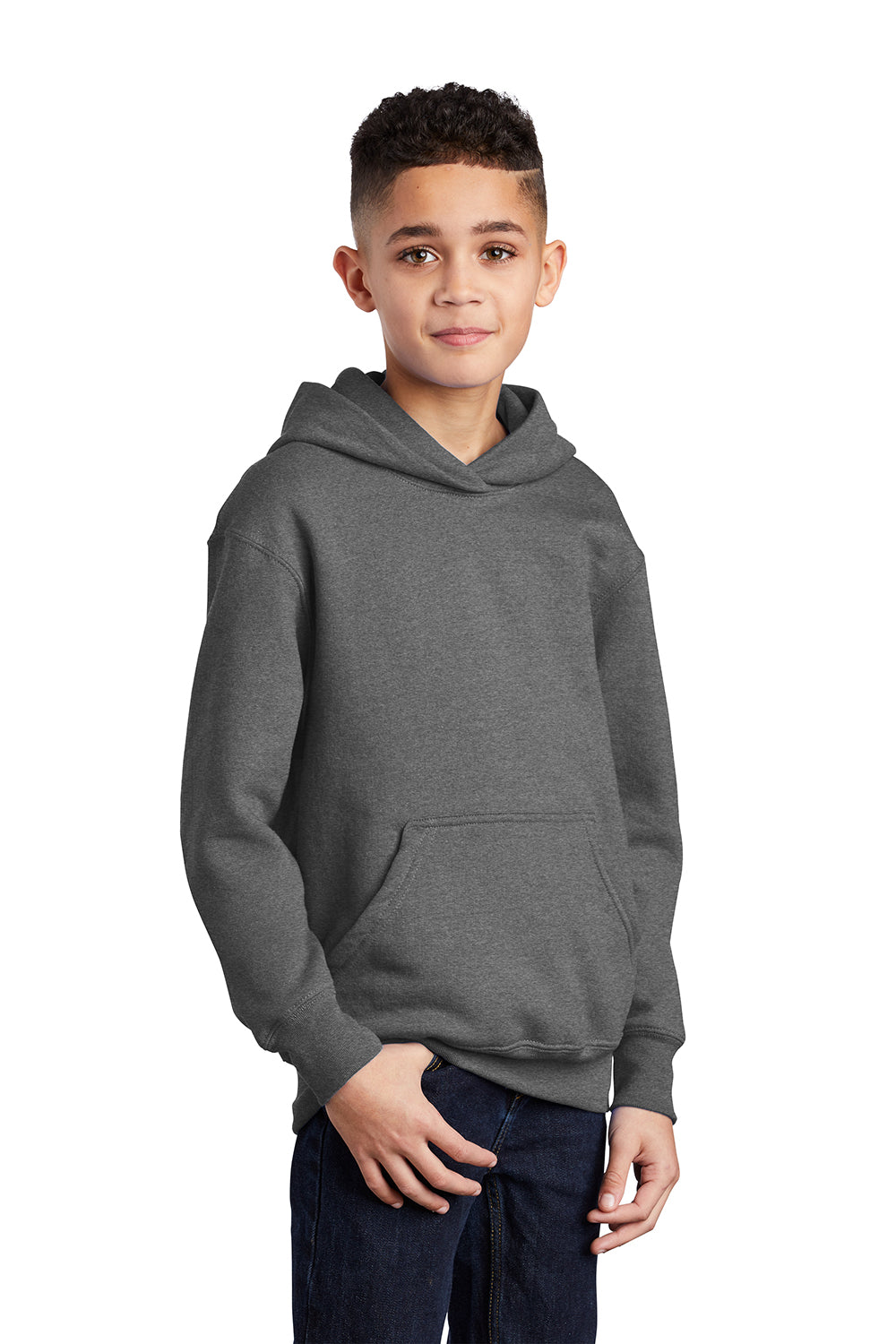 Port & Company PC90YH Youth Core Pill Resistant Fleece Hooded Sweatshirt Hoodie Heather Graphite Grey Model 3q