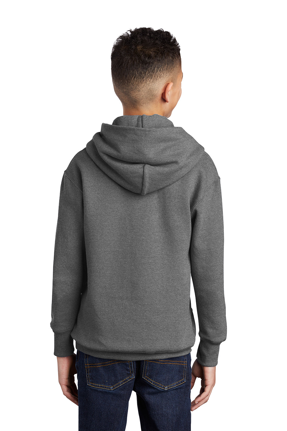 Port & Company PC90YH Youth Core Pill Resistant Fleece Hooded Sweatshirt Hoodie Heather Graphite Grey Model Back