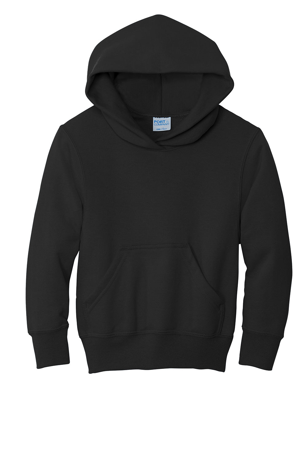 Port & Company PC90YH Youth Core Pill Resistant Fleece Hooded Sweatshirt Hoodie Jet Black Flat Front