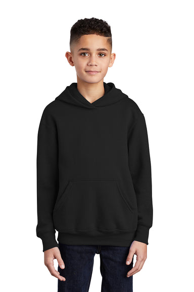 Port & Company PC90YH Youth Core Pill Resistant Fleece Hooded Sweatshirt Hoodie Jet Black Model Front