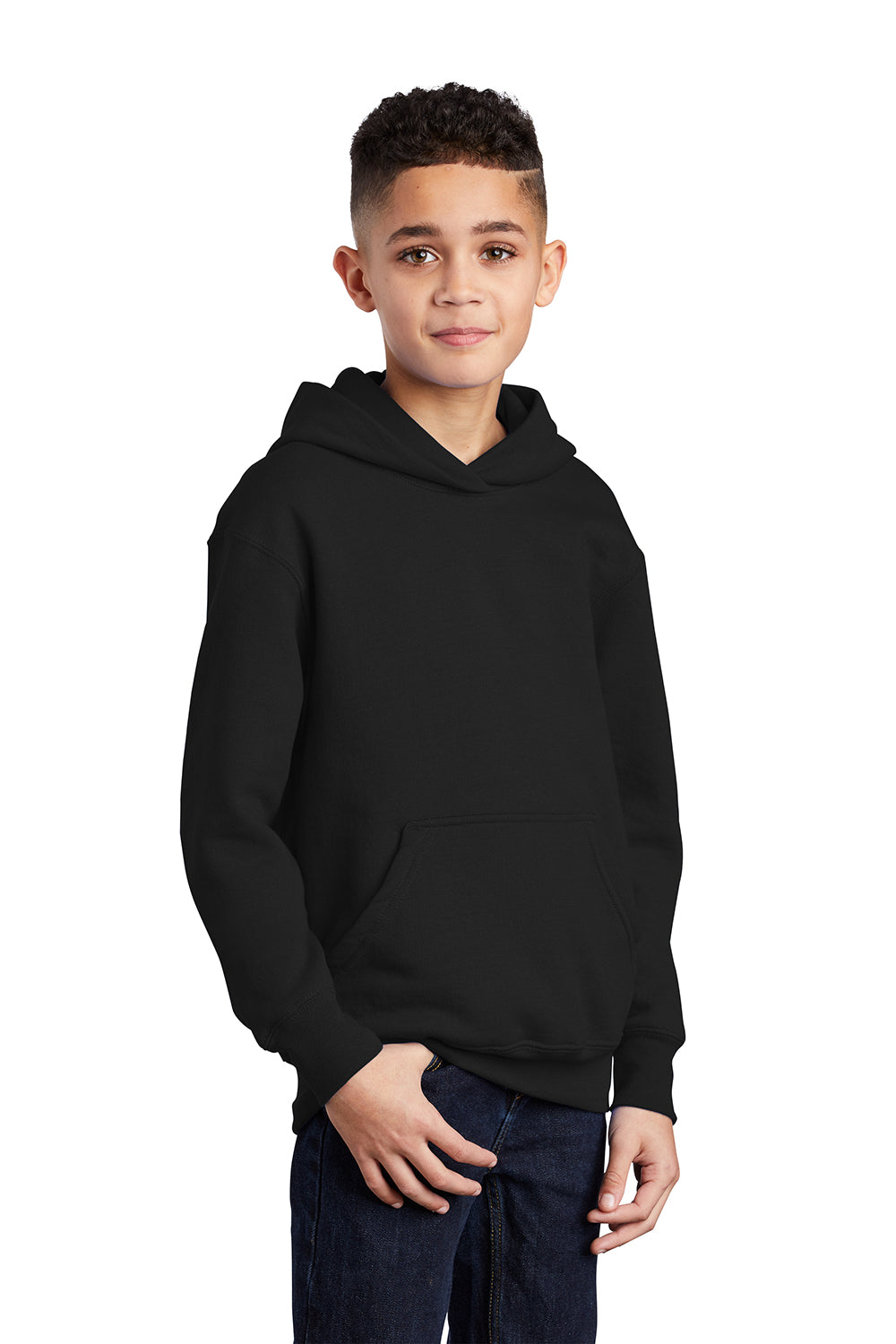 Port & Company PC90YH Youth Core Pill Resistant Fleece Hooded Sweatshirt Hoodie Jet Black Model 3q