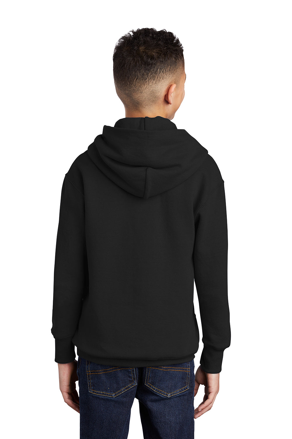 Port & Company PC90YH Youth Core Pill Resistant Fleece Hooded Sweatshirt Hoodie Jet Black Model Back