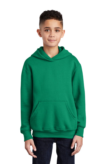 Port & Company PC90YH Youth Core Pill Resistant Fleece Hooded Sweatshirt Hoodie Kelly Green Model Front