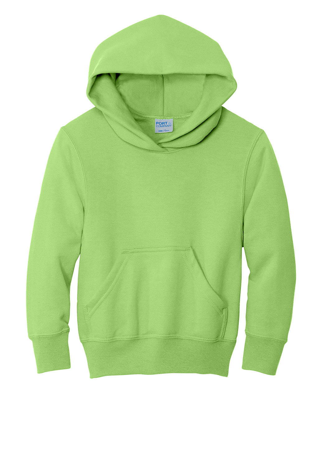 Port & Company PC90YH Youth Core Pill Resistant Fleece Hooded Sweatshirt Hoodie Lime Green Flat Front