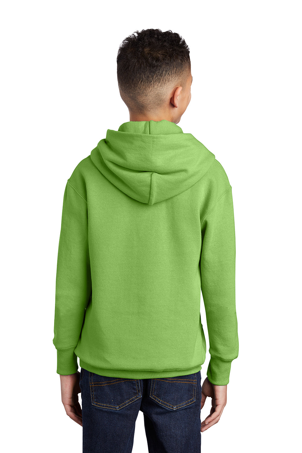 Port & Company PC90YH Youth Core Pill Resistant Fleece Hooded Sweatshirt Hoodie Lime Green Model Back