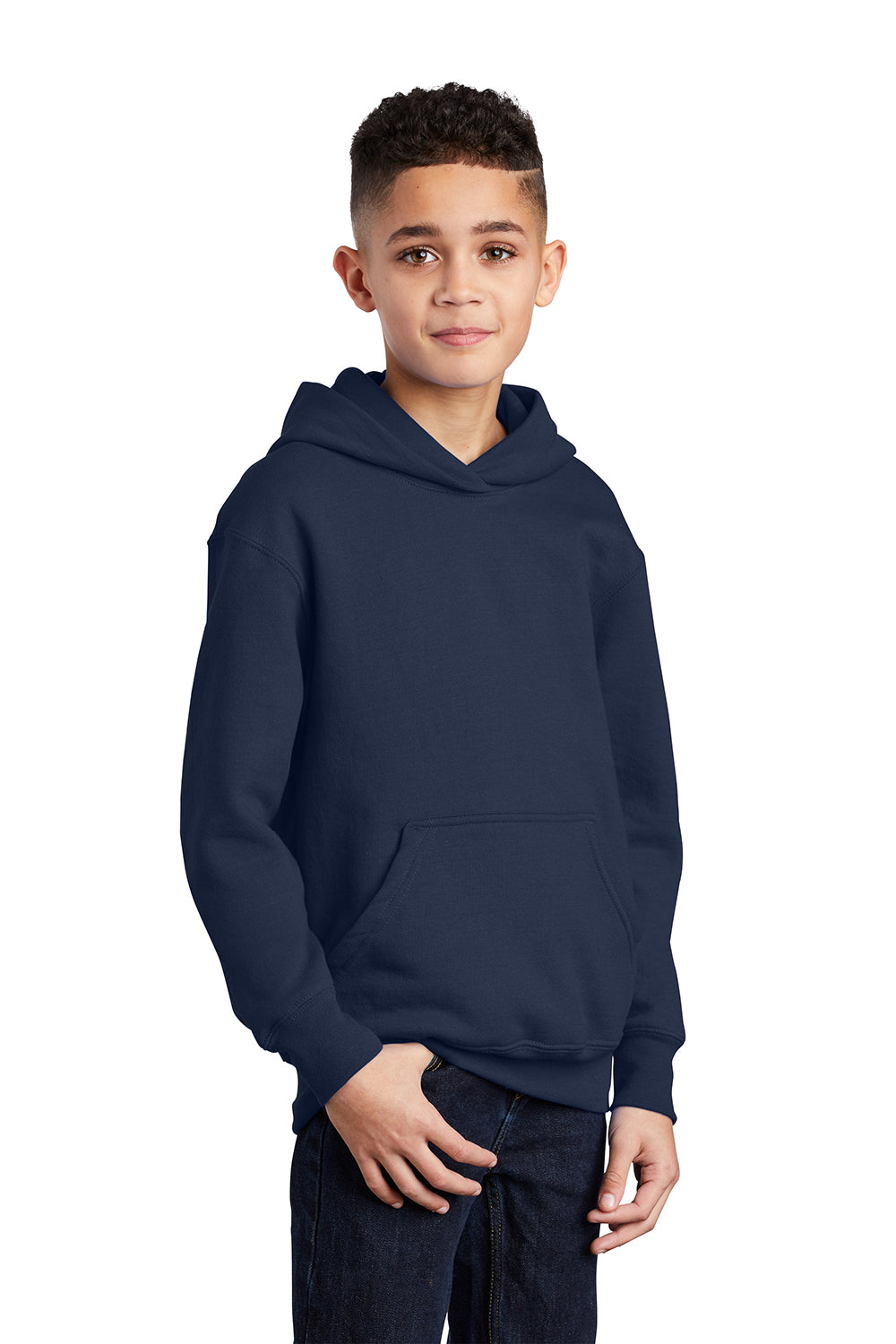 Port & Company PC90YH Youth Core Pill Resistant Fleece Hooded Sweatshirt Hoodie Navy Blue Model 3q