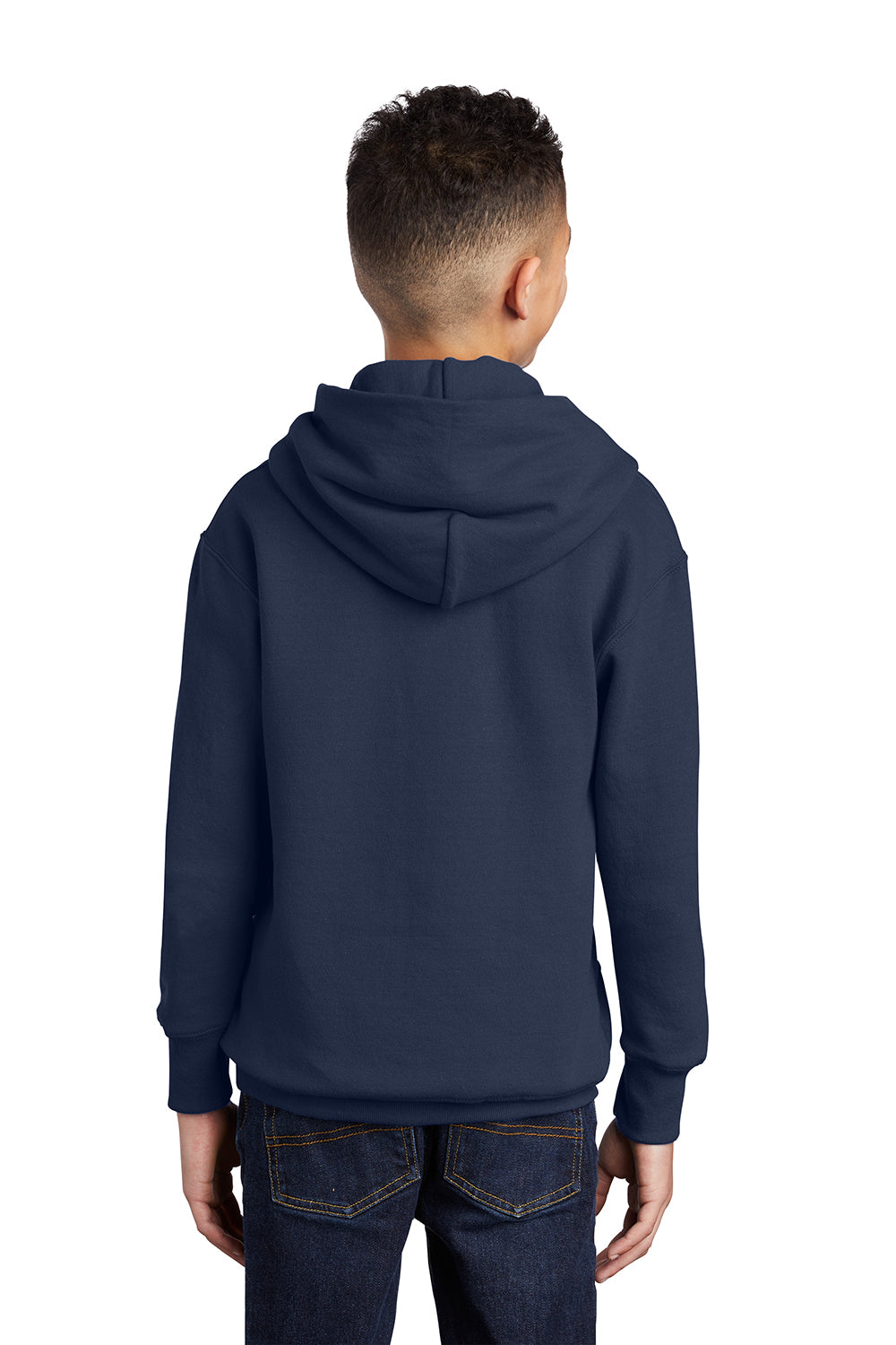 Port & Company PC90YH Youth Core Pill Resistant Fleece Hooded Sweatshirt Hoodie Navy Blue Model Back