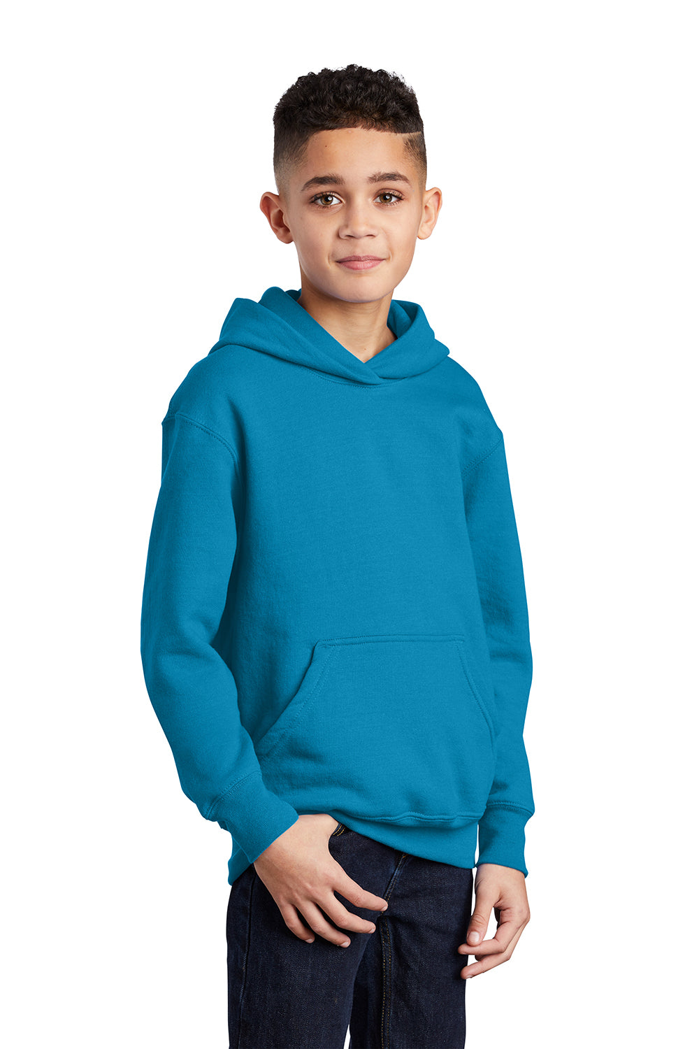 Port & Company PC90YH Youth Core Pill Resistant Fleece Hooded Sweatshirt Hoodie Neon Blue Model 3q