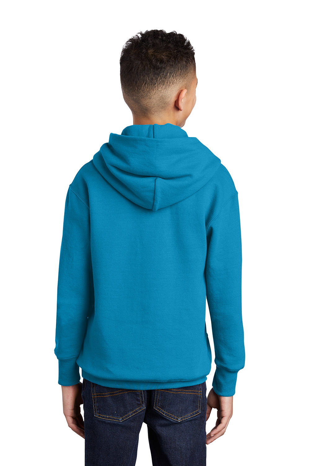 Port & Company PC90YH Youth Core Pill Resistant Fleece Hooded Sweatshirt Hoodie Neon Blue Model Back