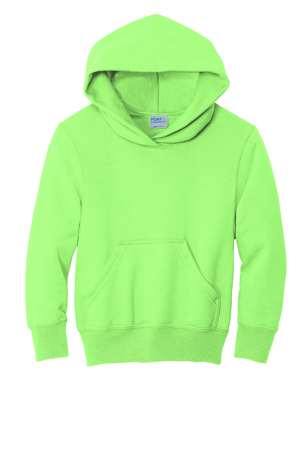 Port & Company PC90YH Youth Core Pill Resistant Fleece Hooded Sweatshirt Hoodie Neon Green Flat Front