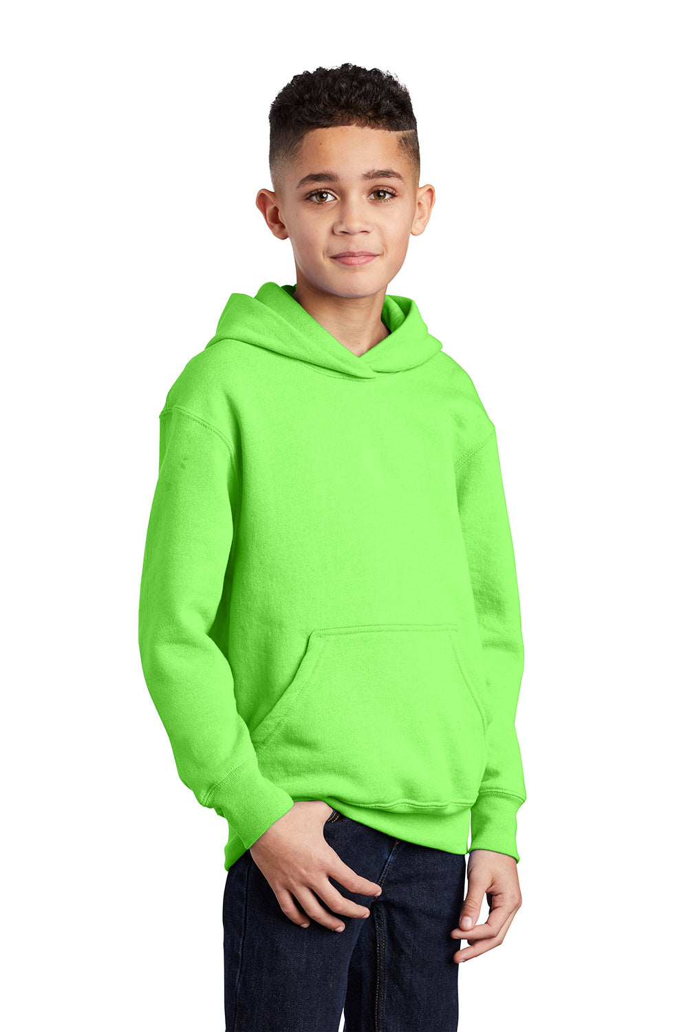 Port & Company PC90YH Youth Core Pill Resistant Fleece Hooded Sweatshirt Hoodie Neon Green Model 3q