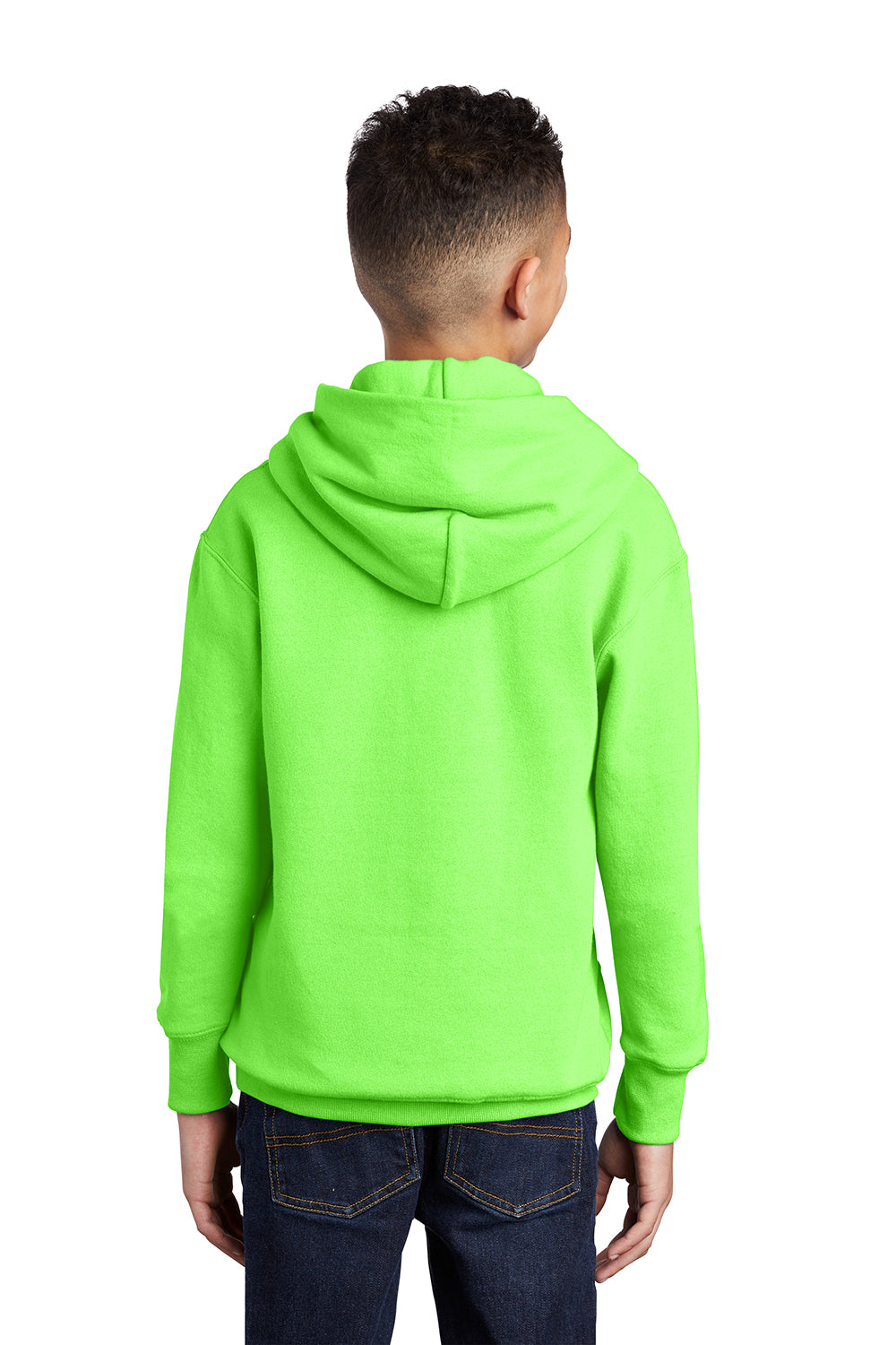 Port & Company PC90YH Youth Core Pill Resistant Fleece Hooded Sweatshirt Hoodie Neon Green Model Back