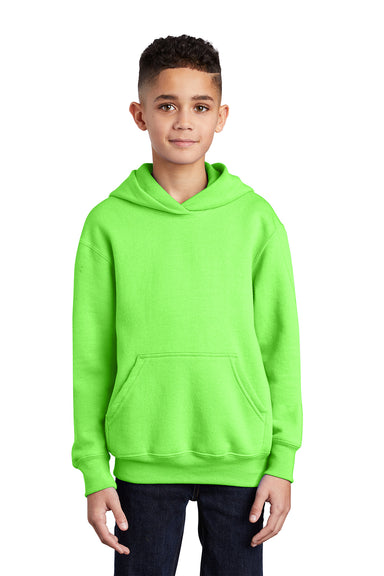 Port & Company PC90YH Youth Core Pill Resistant Fleece Hooded Sweatshirt Hoodie Neon Green Model Front