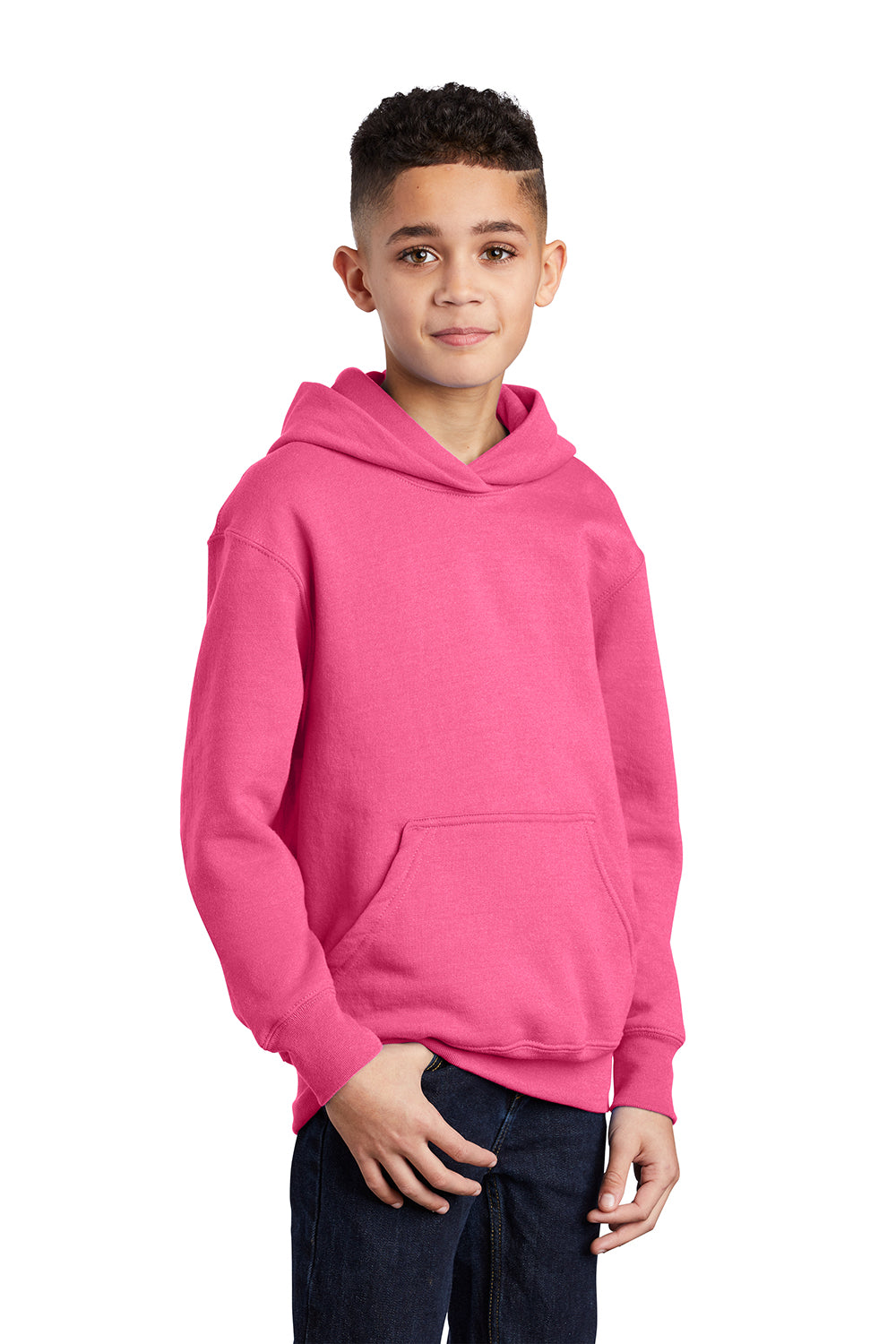 Port & Company PC90YH Youth Core Pill Resistant Fleece Hooded Sweatshirt Hoodie Neon Pink Model 3q