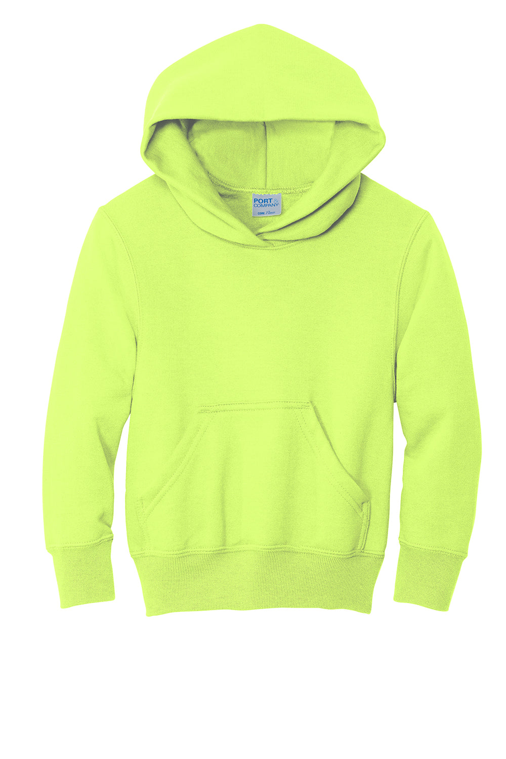 Port & Company PC90YH Youth Core Pill Resistant Fleece Hooded Sweatshirt Hoodie Neon Yellow Flat Front