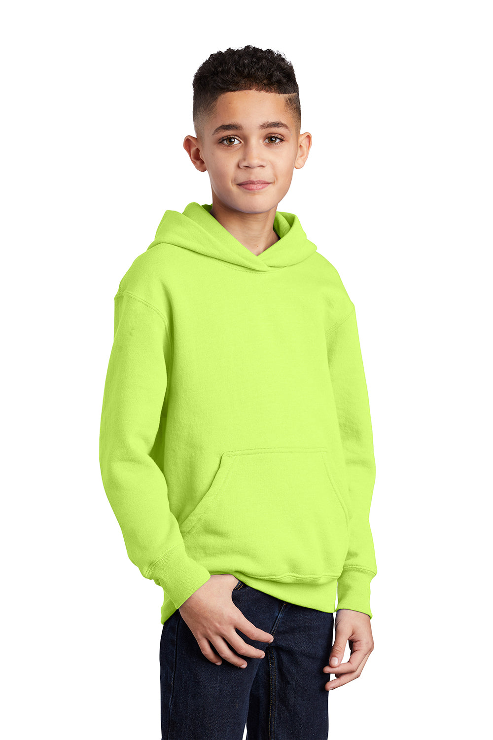 Port & Company PC90YH Youth Core Pill Resistant Fleece Hooded Sweatshirt Hoodie Neon Yellow Model 3q