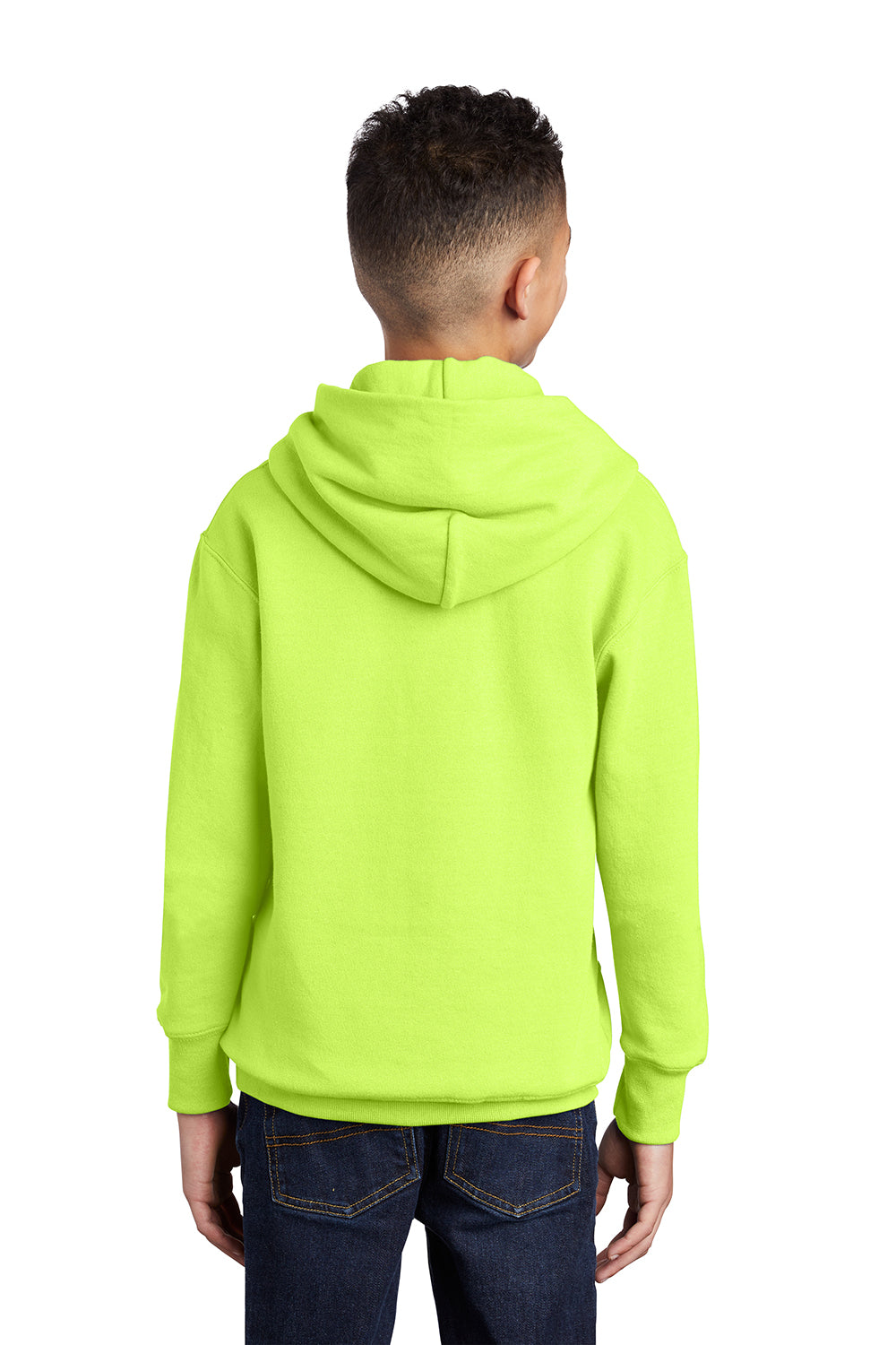 Port & Company PC90YH Youth Core Pill Resistant Fleece Hooded Sweatshirt Hoodie Neon Yellow Model Back