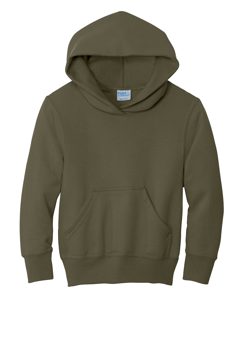 Port & Company PC90YH Youth Core Pill Resistant Fleece Hooded Sweatshirt Hoodie Olive Drab Green Flat Front