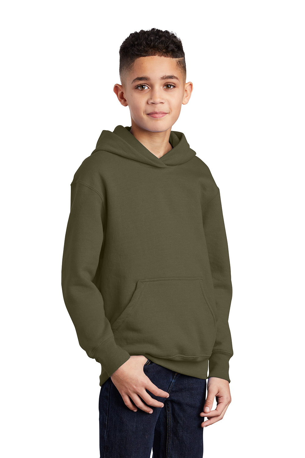 Port & Company PC90YH Youth Core Pill Resistant Fleece Hooded Sweatshirt Hoodie Olive Drab Green Model 3q