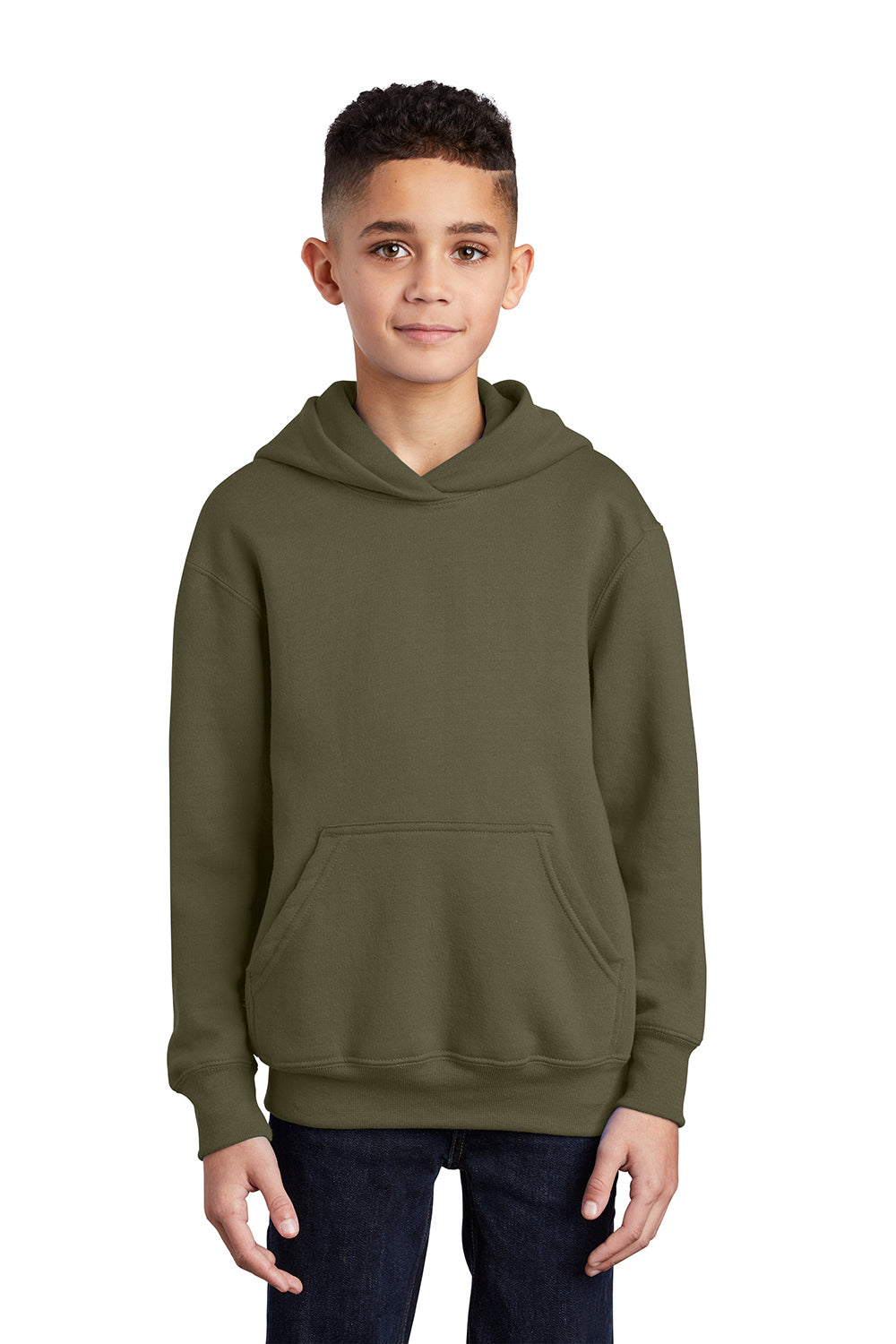 Port & Company PC90YH Youth Core Pill Resistant Fleece Hooded Sweatshirt Hoodie Olive Drab Green Model Front