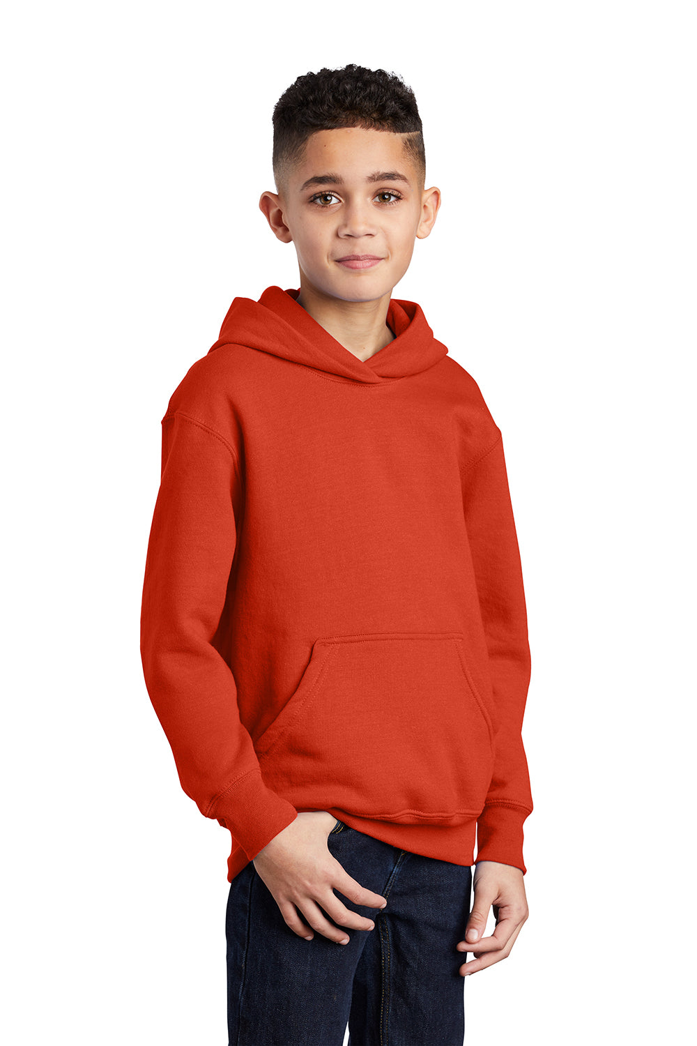 Port & Company PC90YH Youth Core Pill Resistant Fleece Hooded Sweatshirt Hoodie Orange Model 3q