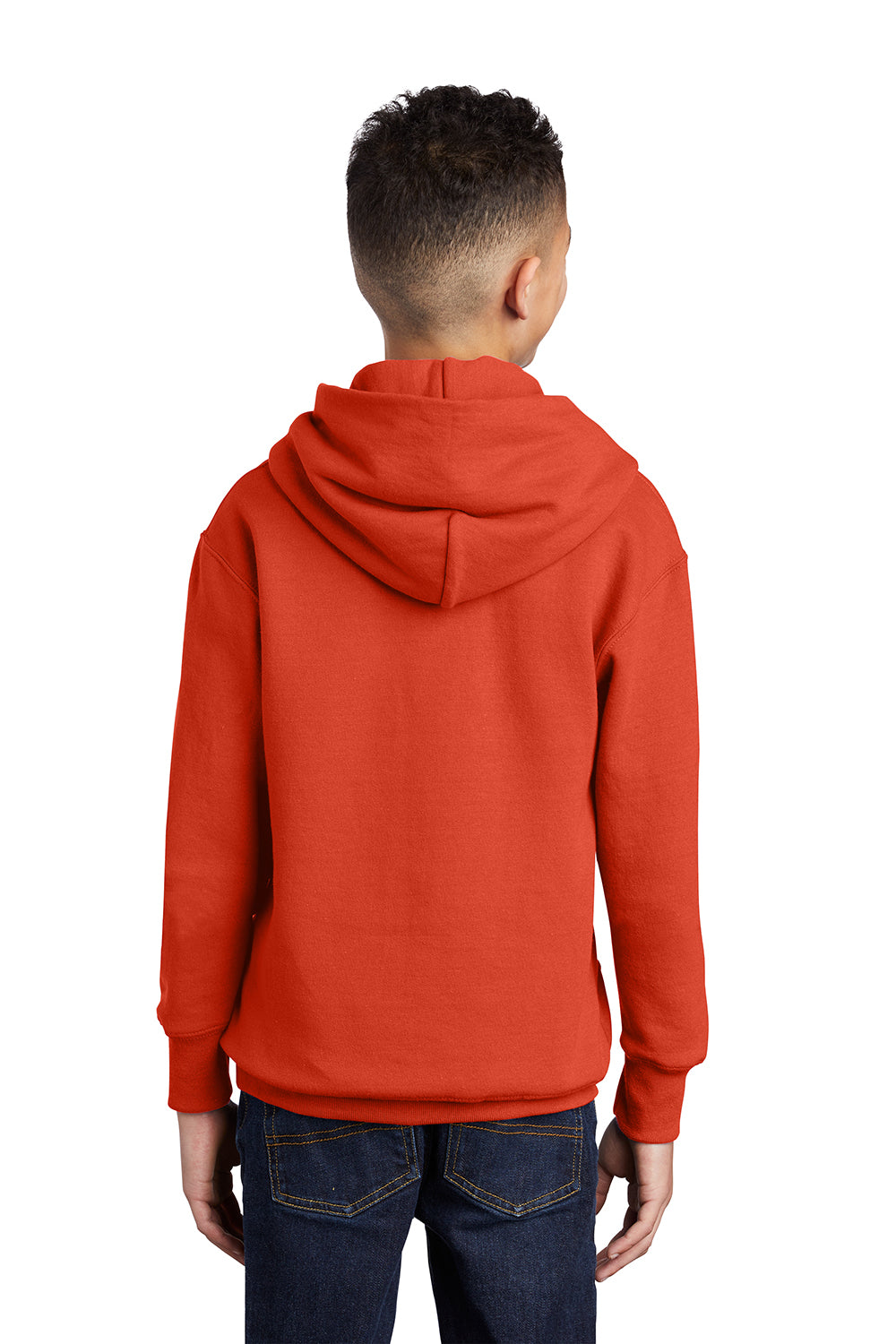 Port & Company PC90YH Youth Core Pill Resistant Fleece Hooded Sweatshirt Hoodie Orange Model Back