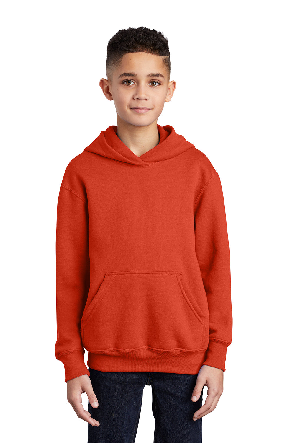 Port & Company PC90YH Youth Core Pill Resistant Fleece Hooded Sweatshirt Hoodie Orange Model Front