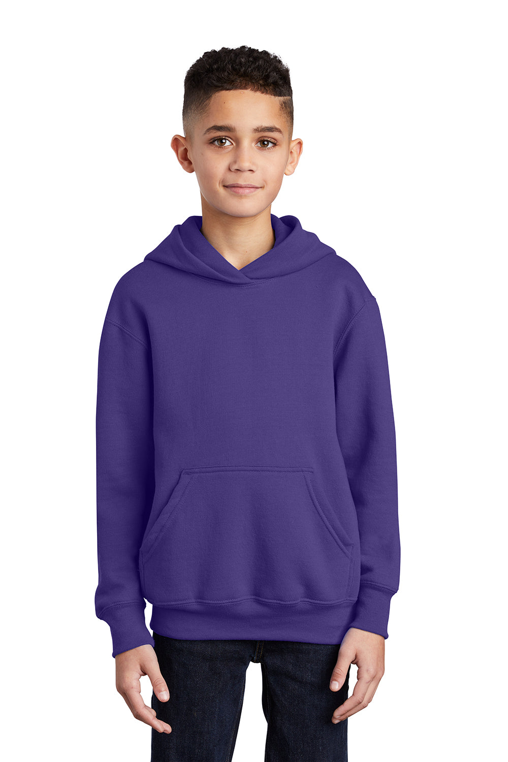 Port & Company PC90YH Youth Core Pill Resistant Fleece Hooded Sweatshirt Hoodie Purple Model Front