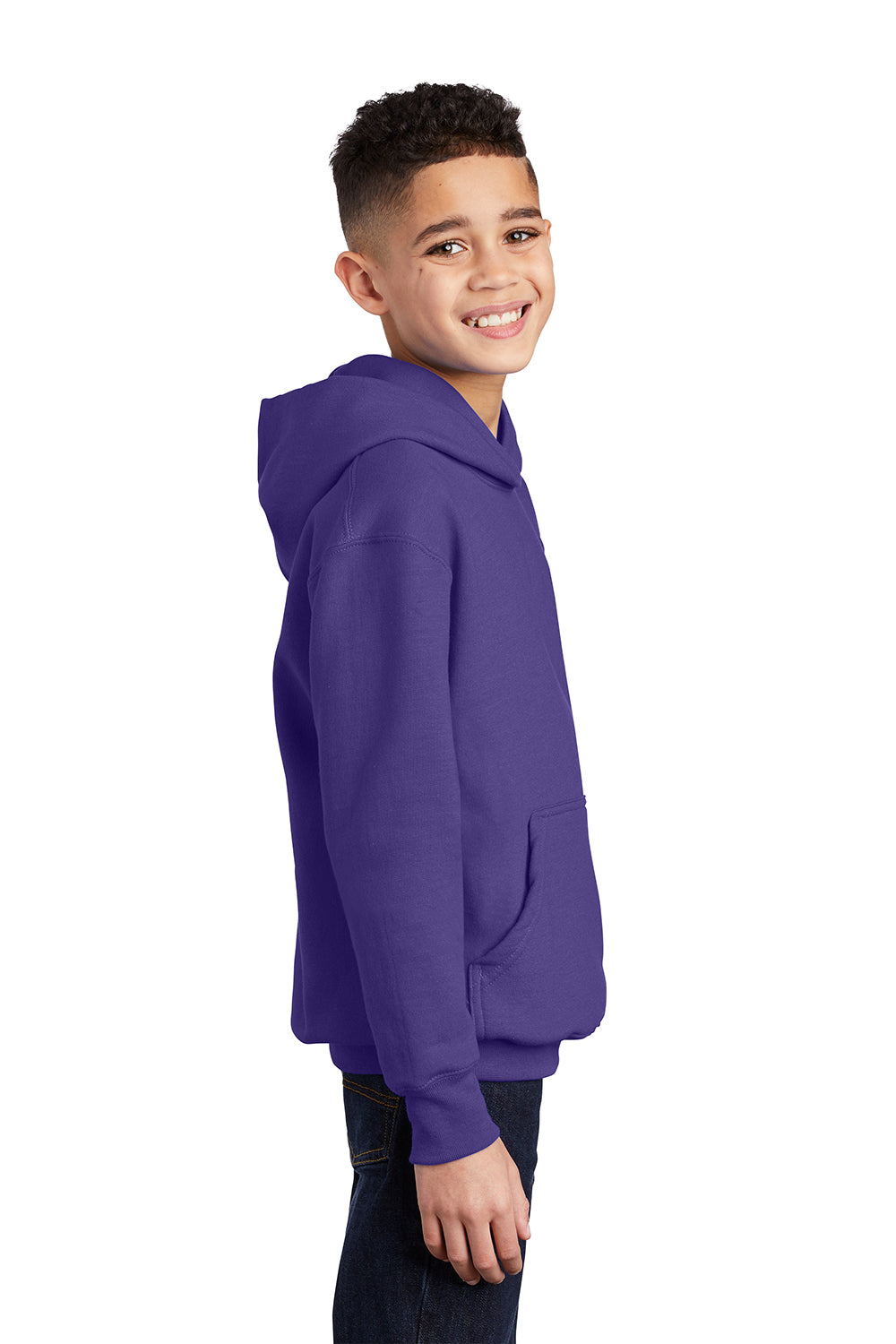 Port & Company PC90YH Youth Core Pill Resistant Fleece Hooded Sweatshirt Hoodie Purple Model Side