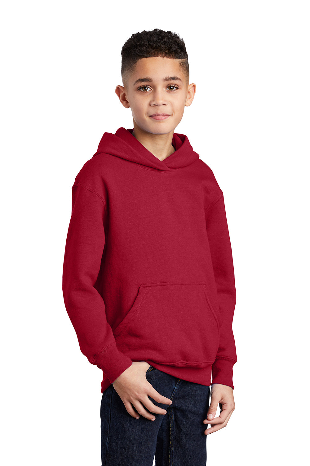 Port & Company PC90YH Youth Core Pill Resistant Fleece Hooded Sweatshirt Hoodie Red Model 3q