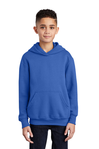 Port & Company PC90YH Youth Core Pill Resistant Fleece Hooded Sweatshirt Hoodie Royal Blue Model Front