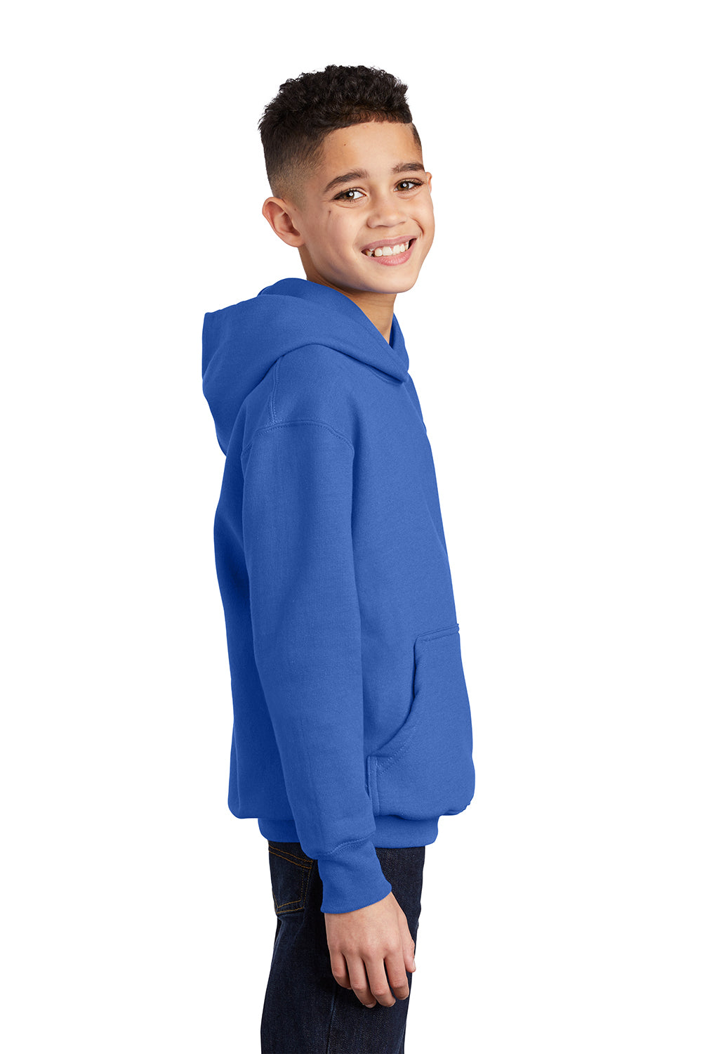 Port & Company PC90YH Youth Core Pill Resistant Fleece Hooded Sweatshirt Hoodie Royal Blue Model Side